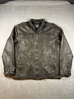 BKE Men's Dark Brown Faux Leather Motorcycle Bomber Jacket Size XL